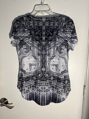 Bohemian , black and white top with black beads design, 100% polyester.